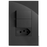 Conjunto Interruptor Duplo Paralelo + 1 Tomada 10a 4x2 - RECTA Grafite Gloss